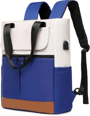 15.6 Inch Laptop Backpack, Travel Backpack with USB Charging Port, Blue, Large (16.1" H x 12.2" W x 4.7" D), Casual Modern Daypack for Women, Travel, Business