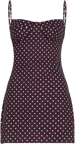 1PCS Skinny A-Line Women Dresses Polka Prints Simple Camisole Mini