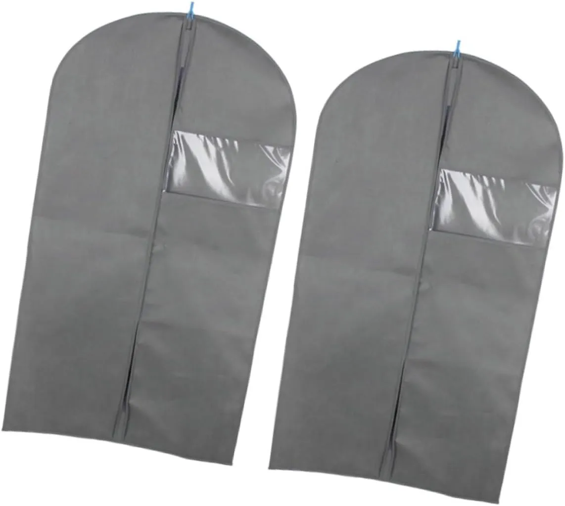 2 Pack Formal Dress Storage Bag Non-woven Suit Cover Bag Travel Suit Easy Zipper Closure Compact (grey 60x108cm/60x128cm)