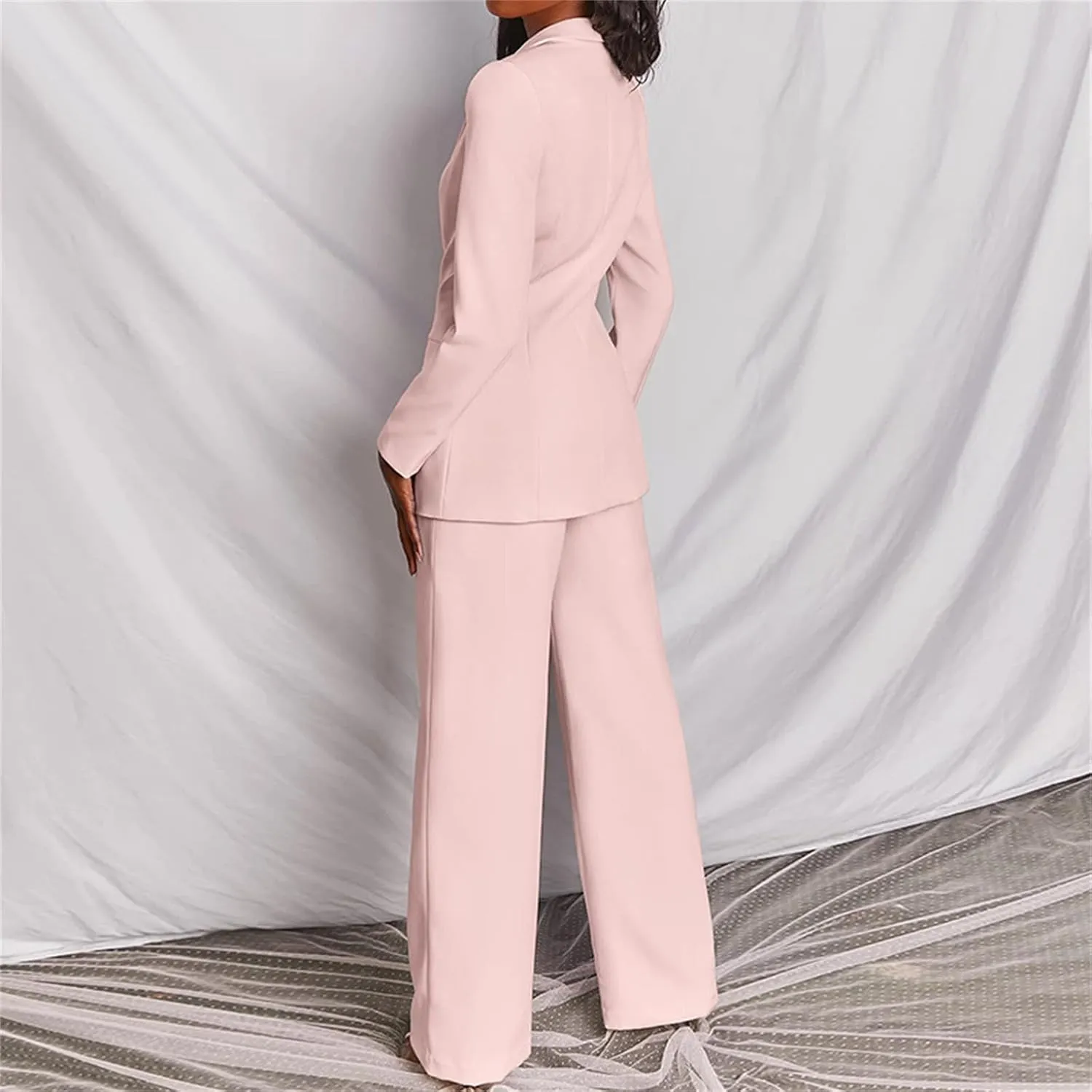 2 Piece Outfits for Women,Women's Sexy Deep V Neck Business Casual Office Suits Wide Leg Pants Suits Jacket