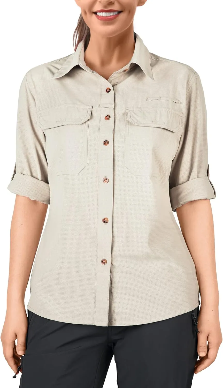33,000ft Women's UPF 50 UV Sun Protection Shirt, Cool Quick Dry Long Sleeve Outdoor Fishing Hiking Safari Travel Shirt