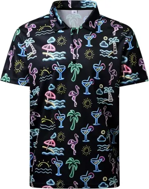 70s Outfits for Men Golf Polo Shirts Short Sleeve Disco Retro Paisley Button Vintage Dry Fit Funny Clothes