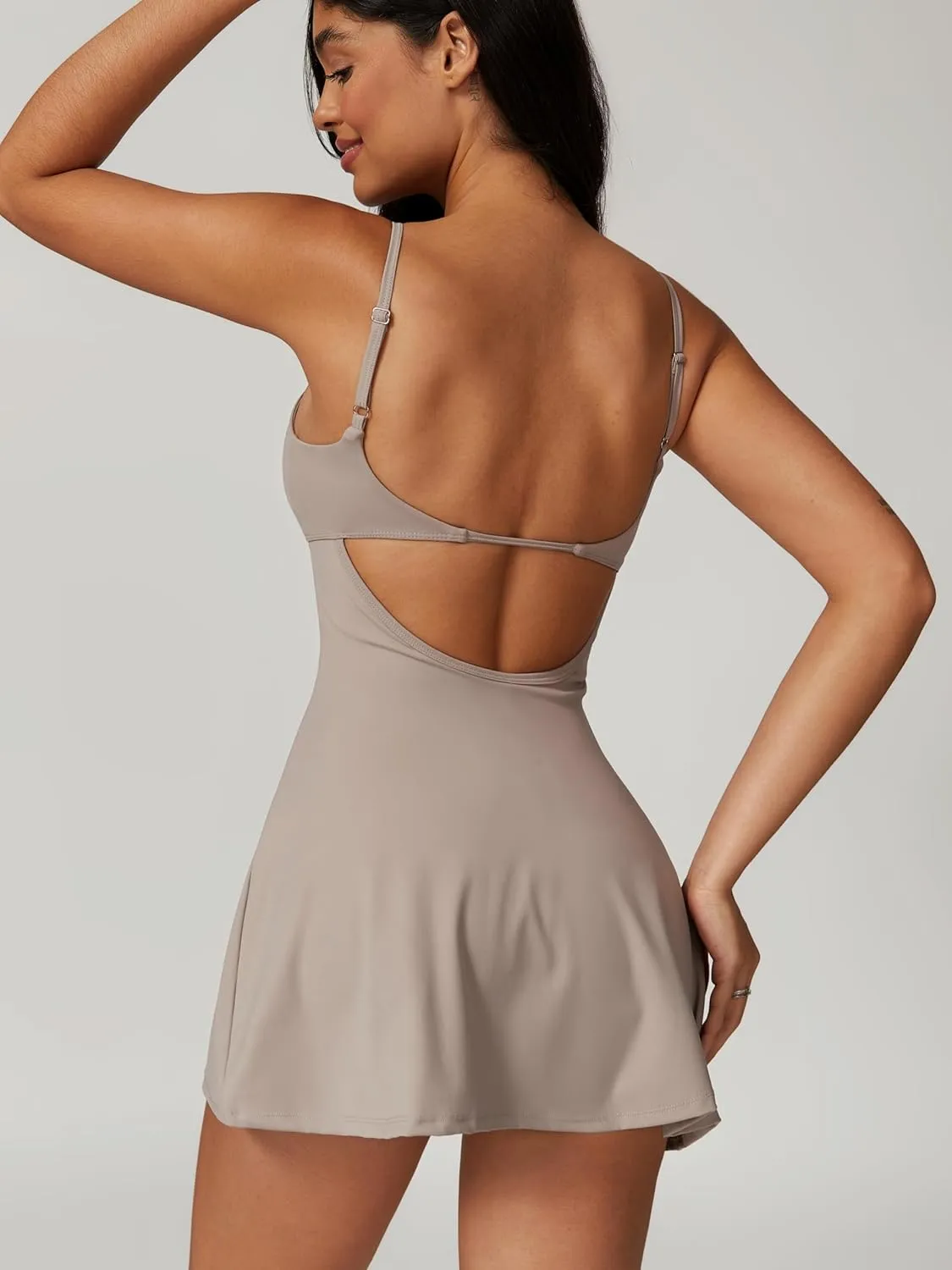 ABOCIW Womens Square Neck Tennis Dress with Shorts Spaghetti Strap Backless Workout Side Slit Athletic Golf Dresses