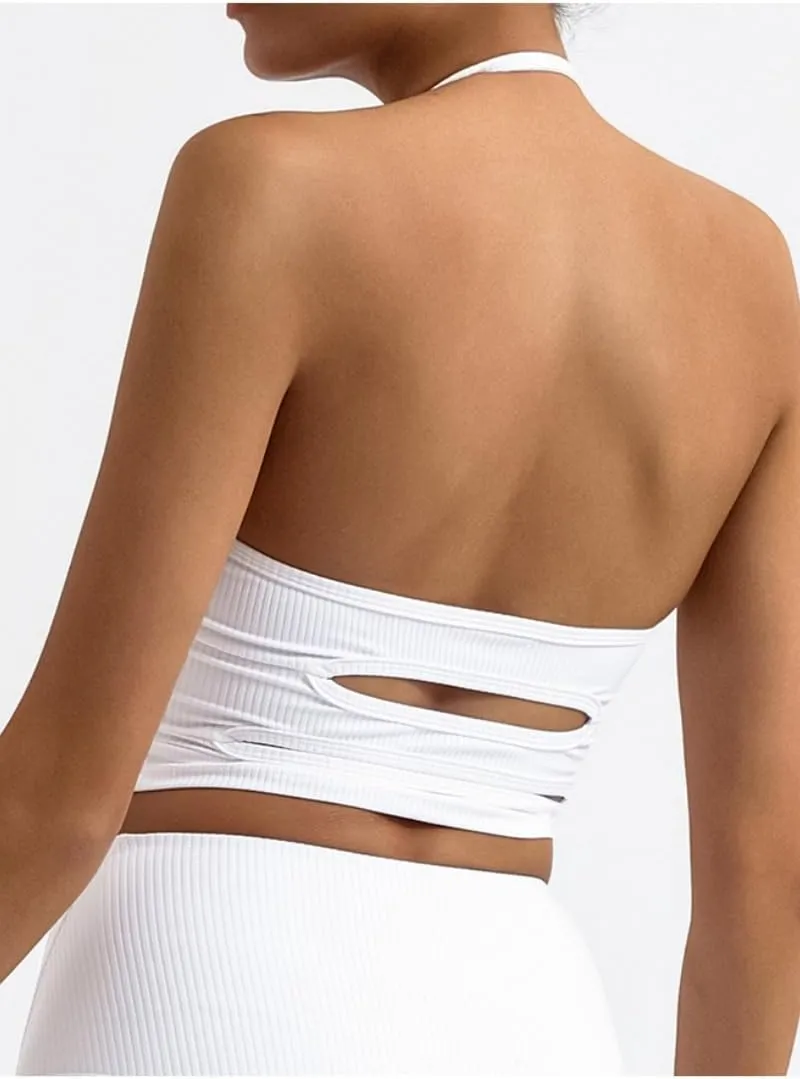 Adjustable Sports Bras for Women V Neck Workout Crop Top Backless Camisole Tank Top Sleeveless Gym Tops