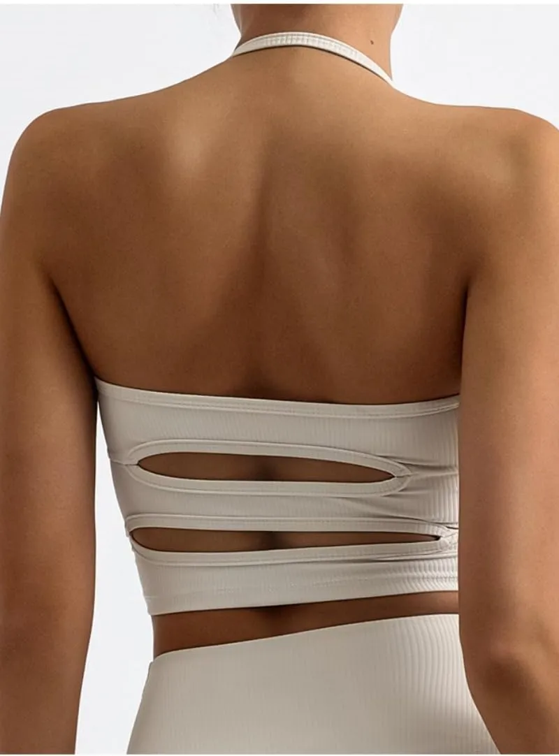 Adjustable Sports Bras for Women V Neck Workout Crop Top Backless Camisole Tank Top Sleeveless Gym Tops