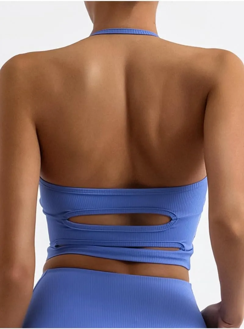 Adjustable Sports Bras for Women V Neck Workout Crop Top Backless Camisole Tank Top Sleeveless Gym Tops