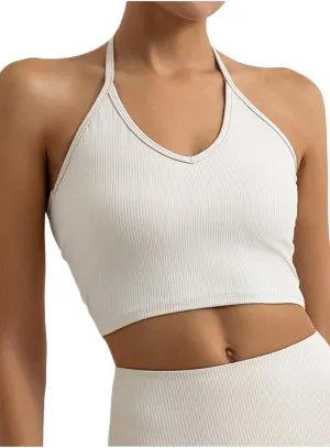 Adjustable Sports Bras for Women V Neck Workout Crop Top Backless Camisole Tank Top Sleeveless Gym Tops