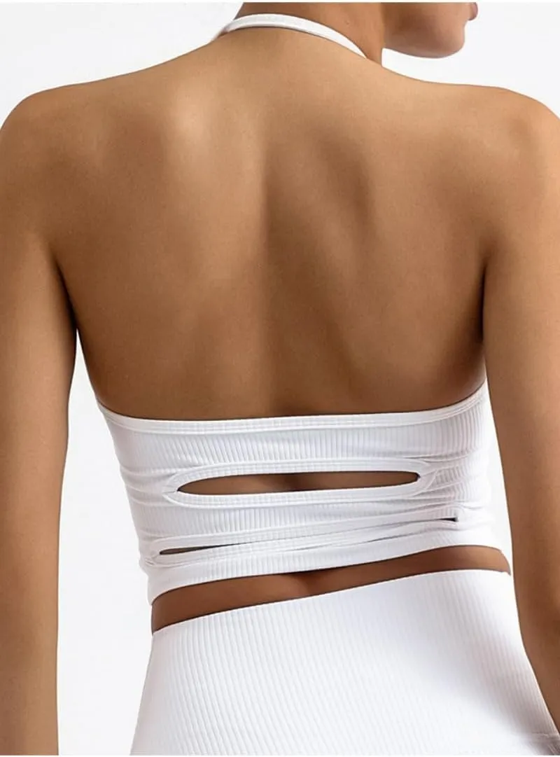 Adjustable Sports Bras for Women V Neck Workout Crop Top Backless Camisole Tank Top Sleeveless Gym Tops
