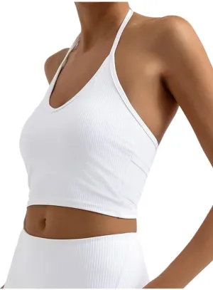 Adjustable Sports Bras for Women V Neck Workout Crop Top Backless Camisole Tank Top Sleeveless Gym Tops