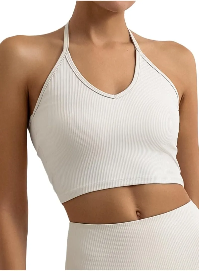 Adjustable Sports Bras for Women V Neck Workout Crop Top Backless Camisole Tank Top Sleeveless Gym Tops