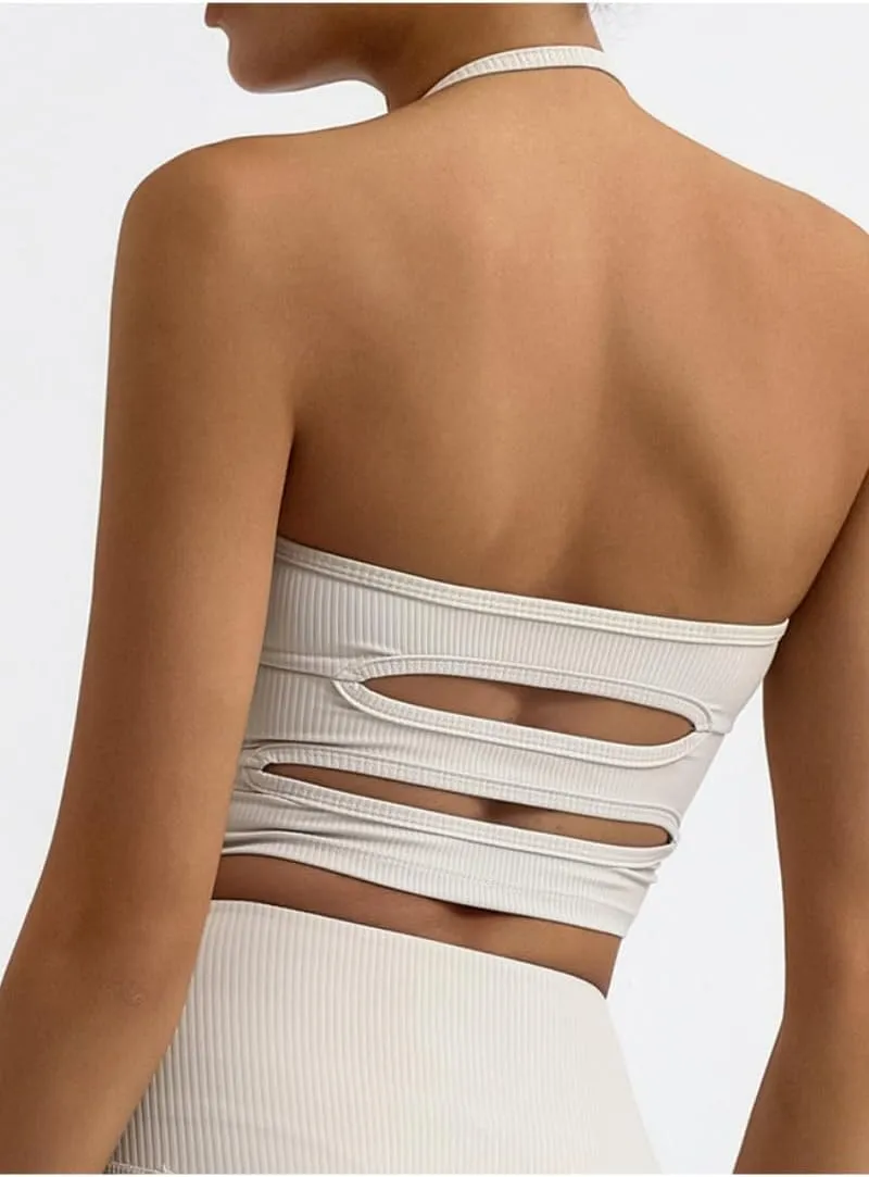 Adjustable Sports Bras for Women V Neck Workout Crop Top Backless Camisole Tank Top Sleeveless Gym Tops