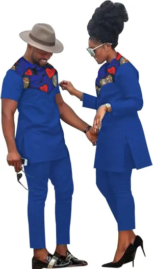 African Coupleswear Women's Ankara Printed Top and Trousers Set Bazin Riche Men's Matching Top and Trousers Set