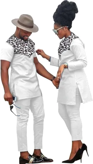 African Coupleswear Women's Ankara Printed Top and Trousers Set Bazin Riche Men's Matching Top and Trousers Set