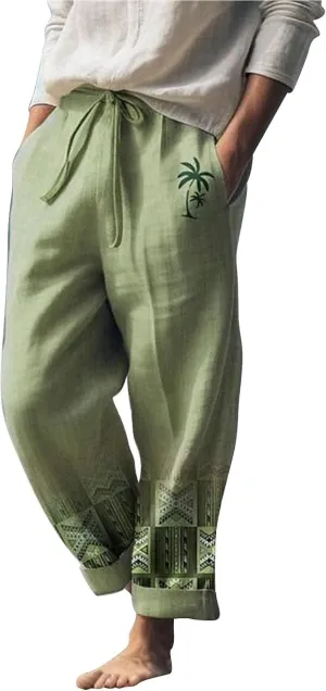 aihihe Men's Summer Linen Pants Elastic Waist Lightweight Casual Pants Loose Fit Pocketed Beach Trousers Big and Tall Slacks