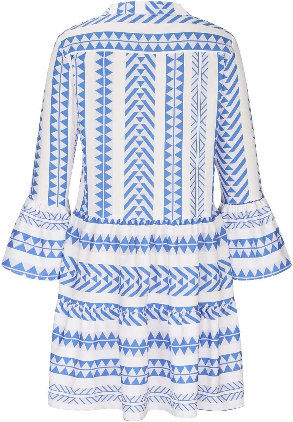Akivide Women's Boho Bell Sleeve Shift Mini Dress Summer Casual Flowy Ruffle V Neck Babydoll Vacation Short Tunic Dress