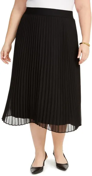 Alfani Womens Plus Dressy Pleated Midi Skirt Black 1X