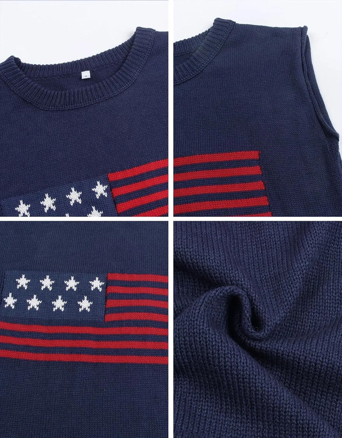 Alsol Lamesa Womens American Flag Cap Sleeve Sweater Vest Knit Lightweight Crew Neck Tank Top