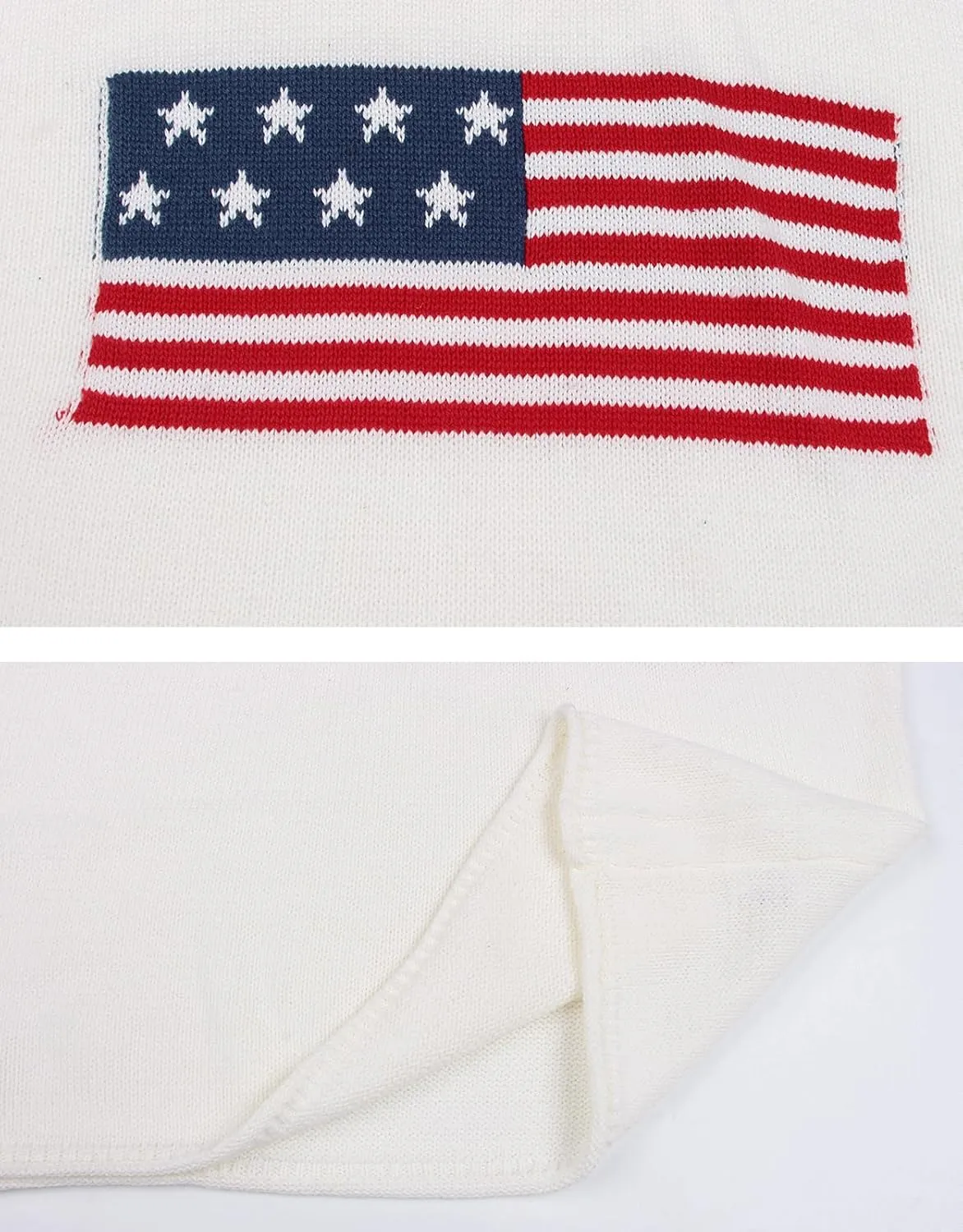 Alsol Lamesa Womens American Flag Cap Sleeve Sweater Vest Knit Lightweight Crew Neck Tank Top