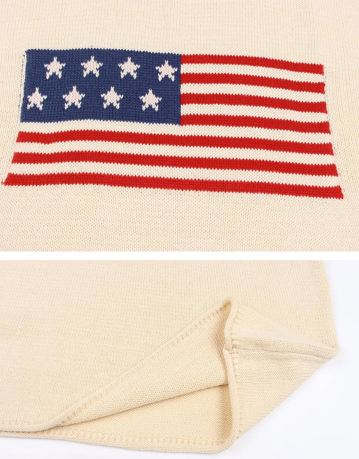Alsol Lamesa Womens American Flag Cap Sleeve Sweater Vest Knit Lightweight Crew Neck Tank Top