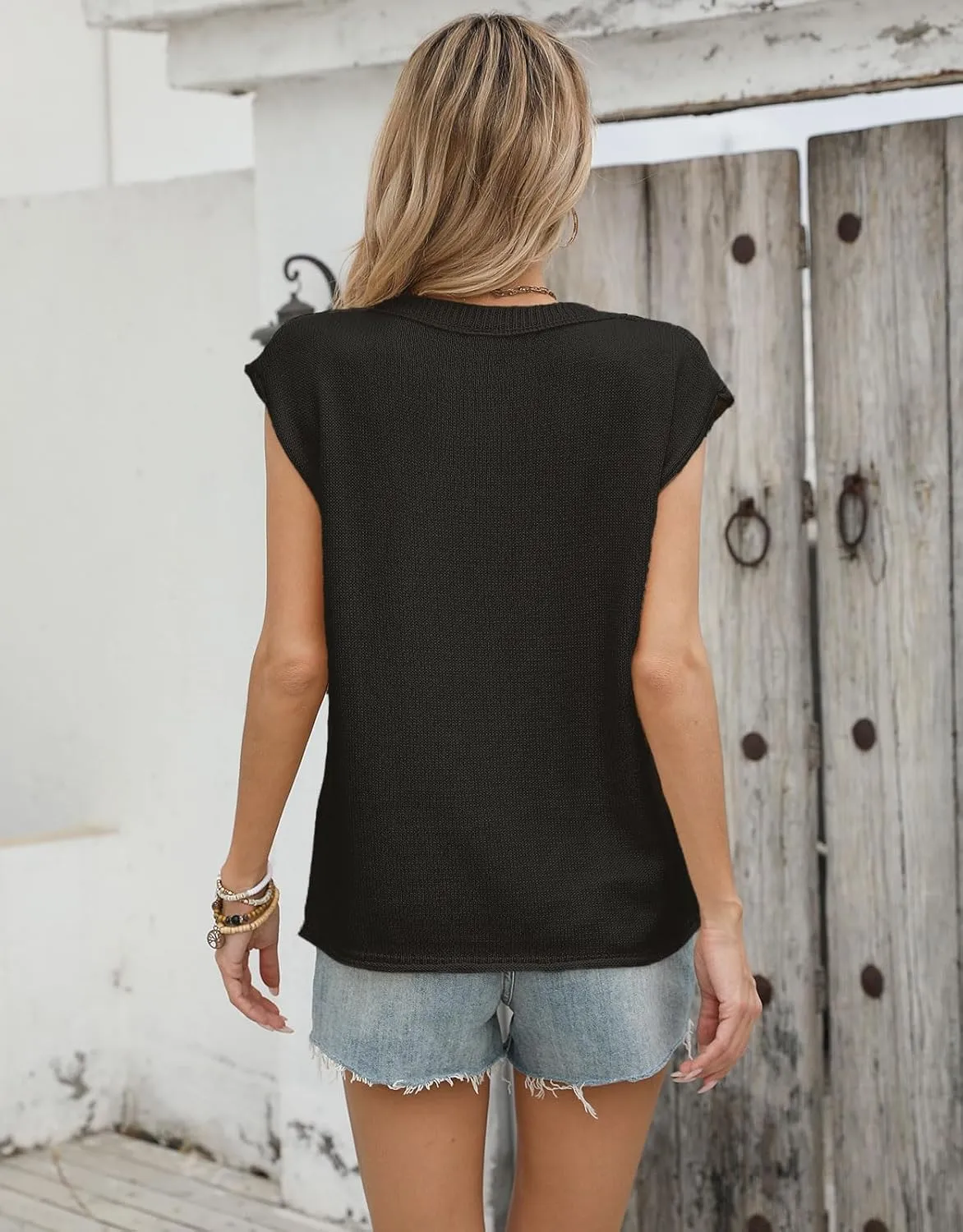 Alsol Lamesa Womens American Flag Cap Sleeve Sweater Vest Knit Lightweight Crew Neck Tank Top