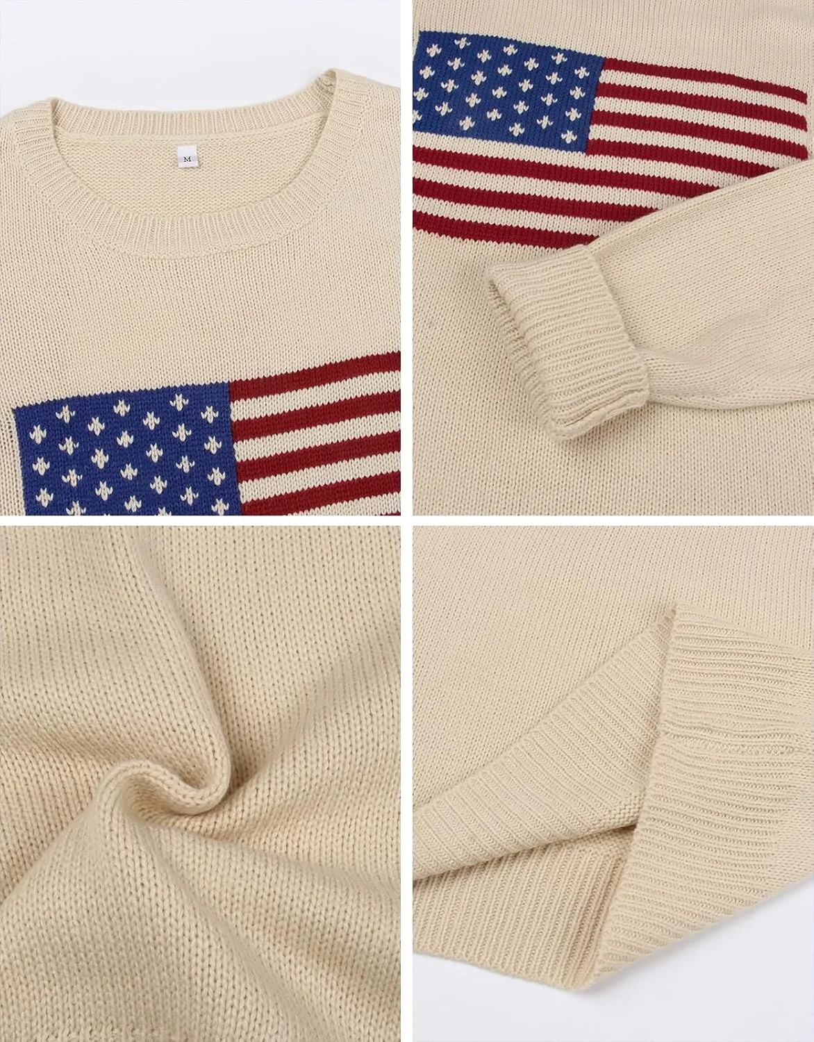 Alsol Lamesa Womens American Flag Graphic Sweater Patriotic Long Sleeve Pullover Sweaters Crew Neck Knit Tops