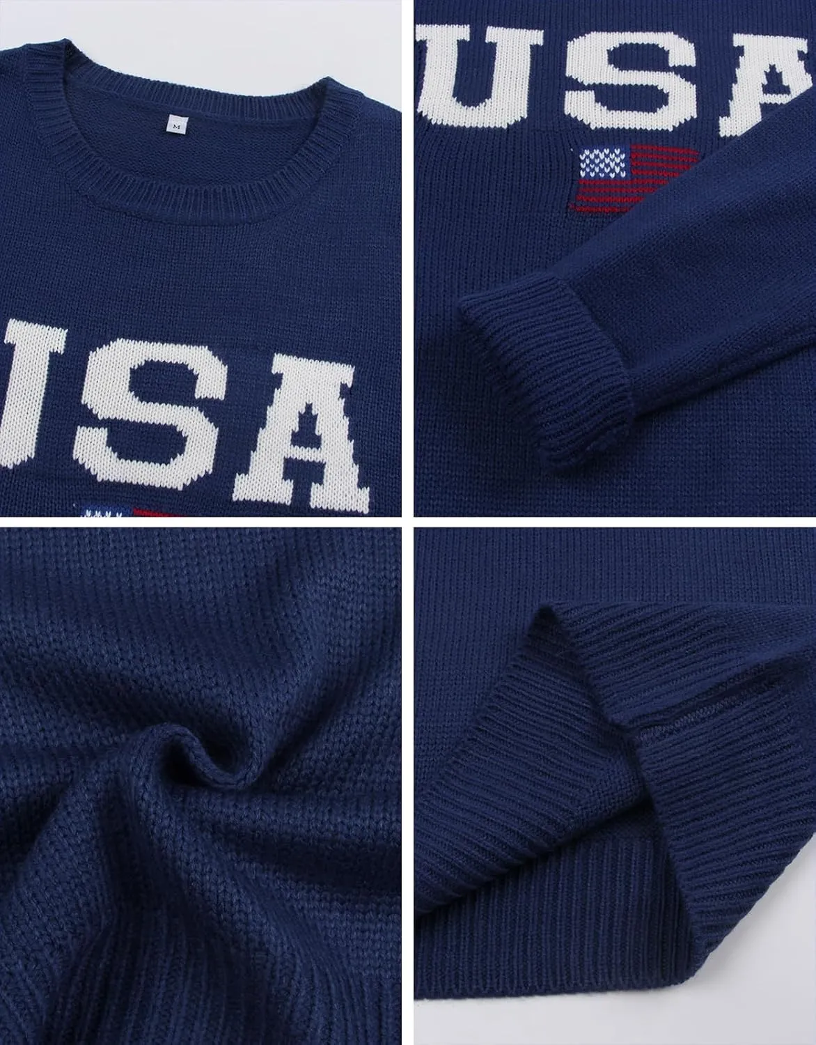 Alsol Lamesa Womens American Flag Graphic Sweater Patriotic Long Sleeve Pullover Sweaters Crew Neck Knit Tops