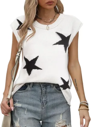Alsol Lamesa Womens Cap Sleeve Sweater Vest Knit Lightweight Pullover Sweaters Crewneck Tank Tops