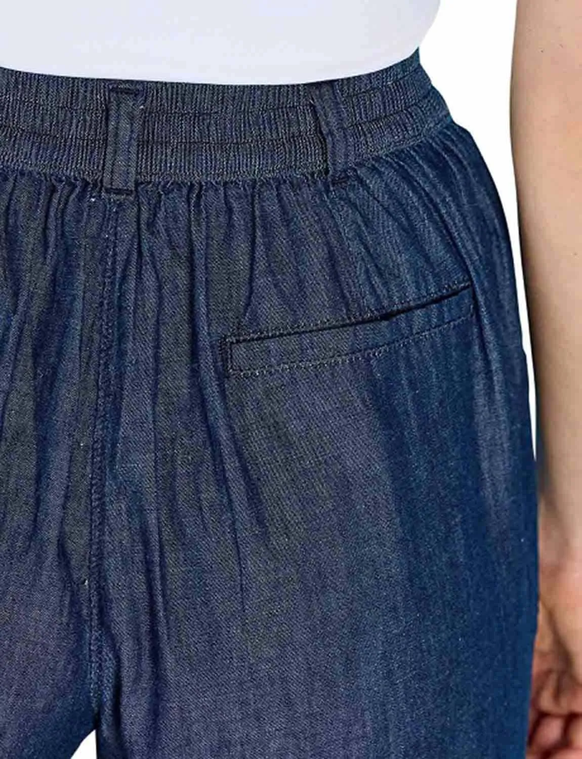 Amber Ladies Pull On Denim Pants Stylish Button Detailing Wide Leg