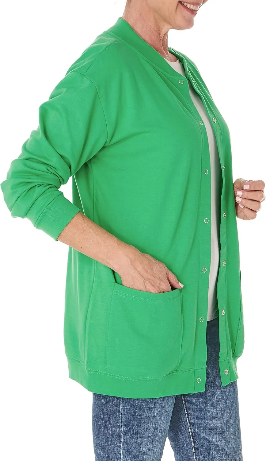 AmeriMark Women Fleece Snap Button Cardigan Sweatshirt Coat  Ladies Soft Lightweight Warm Long Sleeve Jacket with Pockets