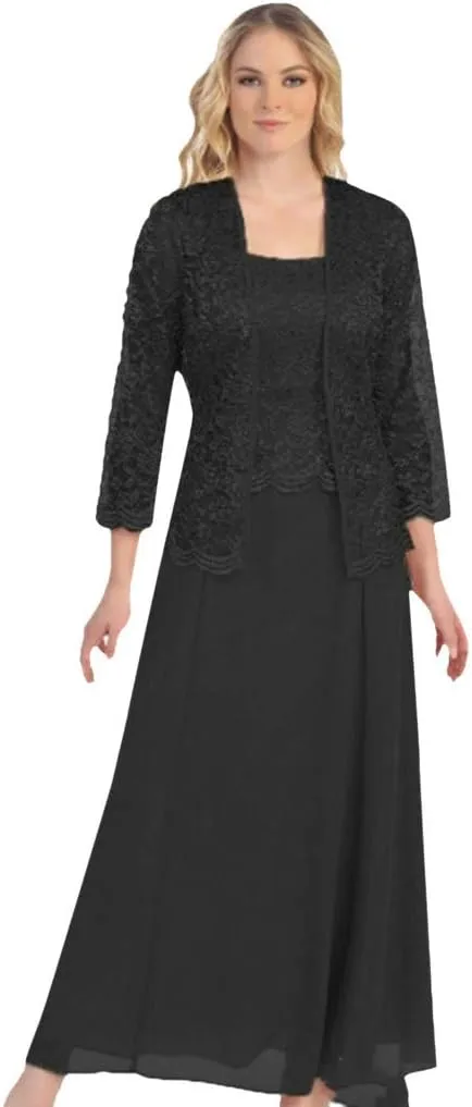 Aniywn Women Plus Size Two Piece Long Sleeve Party Dress Lace Solid Color Elegant Long Maxi Dress Mini Dress