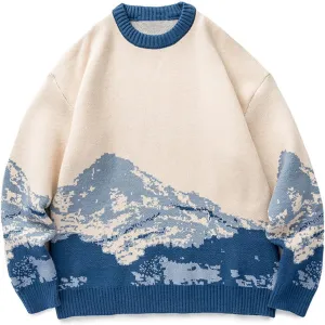 Arssm Mens Vintage Sweater Grandpa y2k Oversized Casual Cable Knit Sweater Pullover Graphic Crewneck Tops