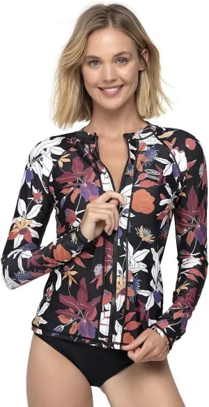 AXESEA Women Long Sleeve Rash Guard UPF 50  UV Sun Protection Zip Front Swimsuit Shirt Printed Surfing Shirt Top