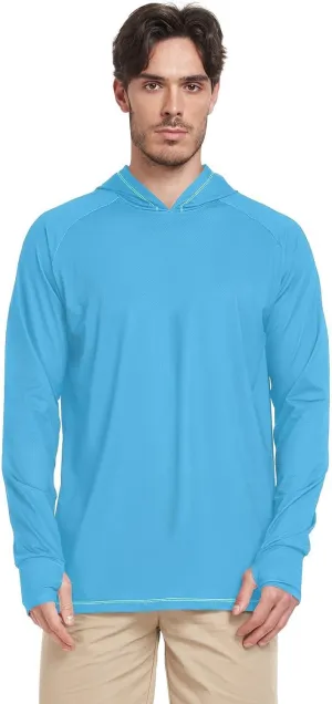Azure Sun Shirt Hoodie for Men Long Sleeve Fishing Shirt UPF 50  Quick-Dry Men UV Rash Guards Swim Shirt playeras de Manga Larga para Trabajo