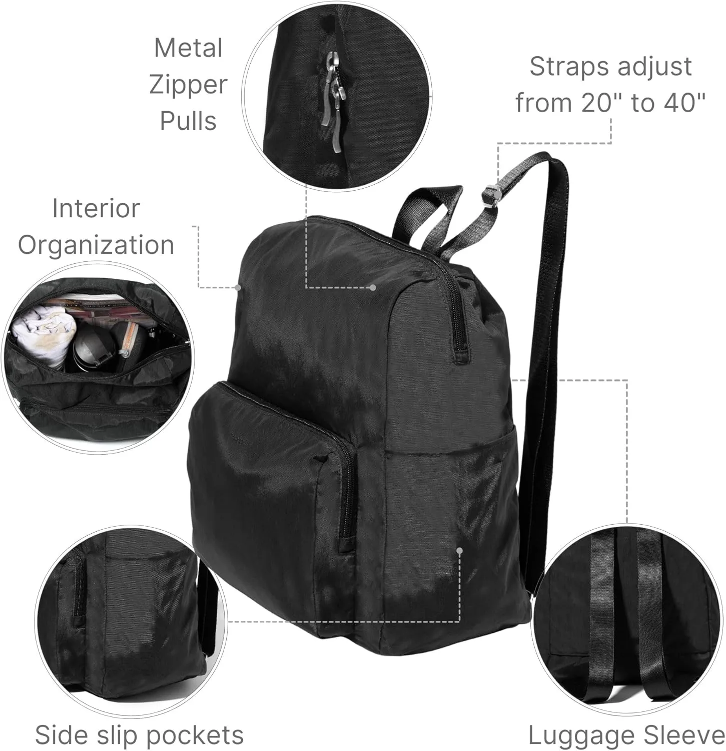 Baggallini Women's Carryall Packable Backpack, Black