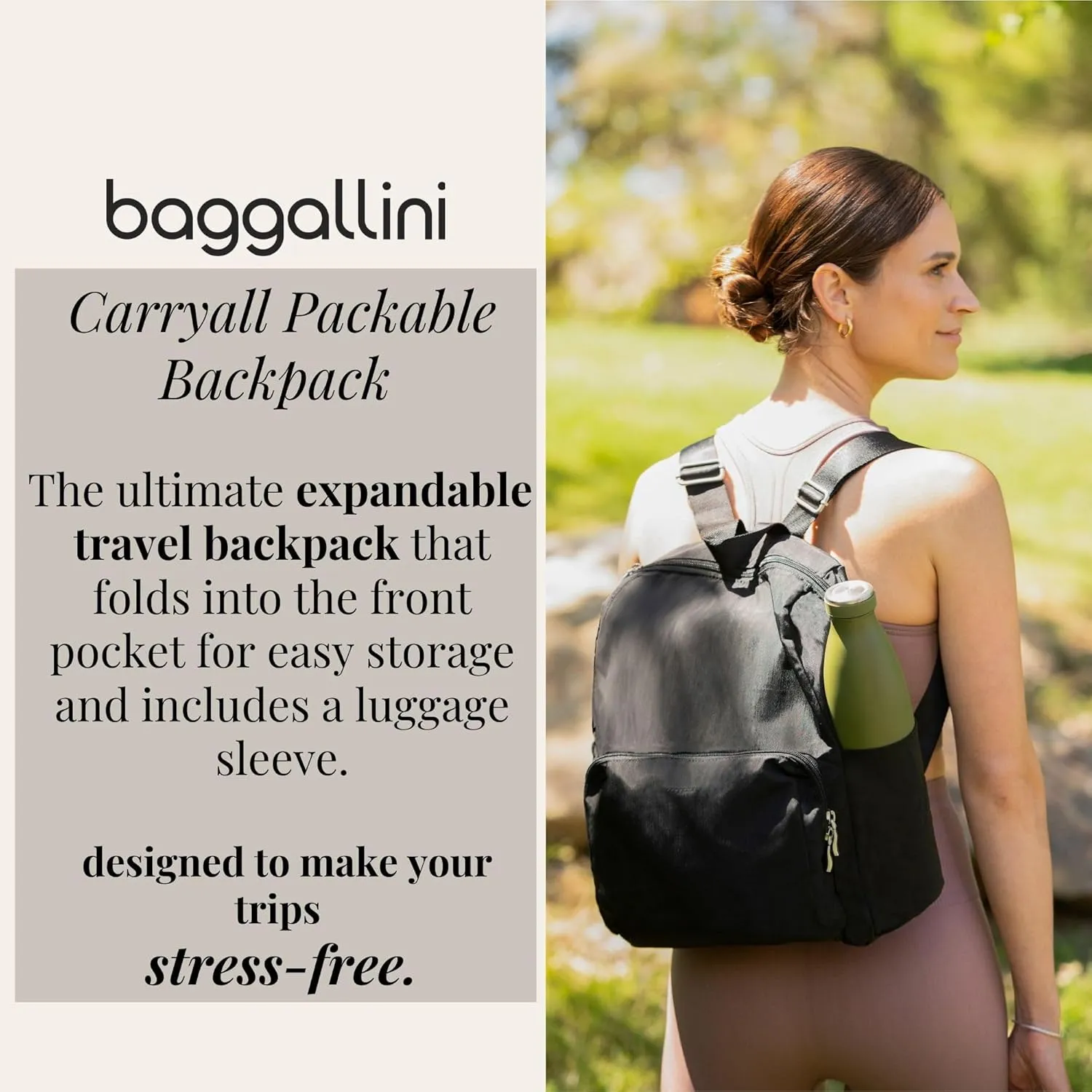 Baggallini Women's Carryall Packable Backpack, Black