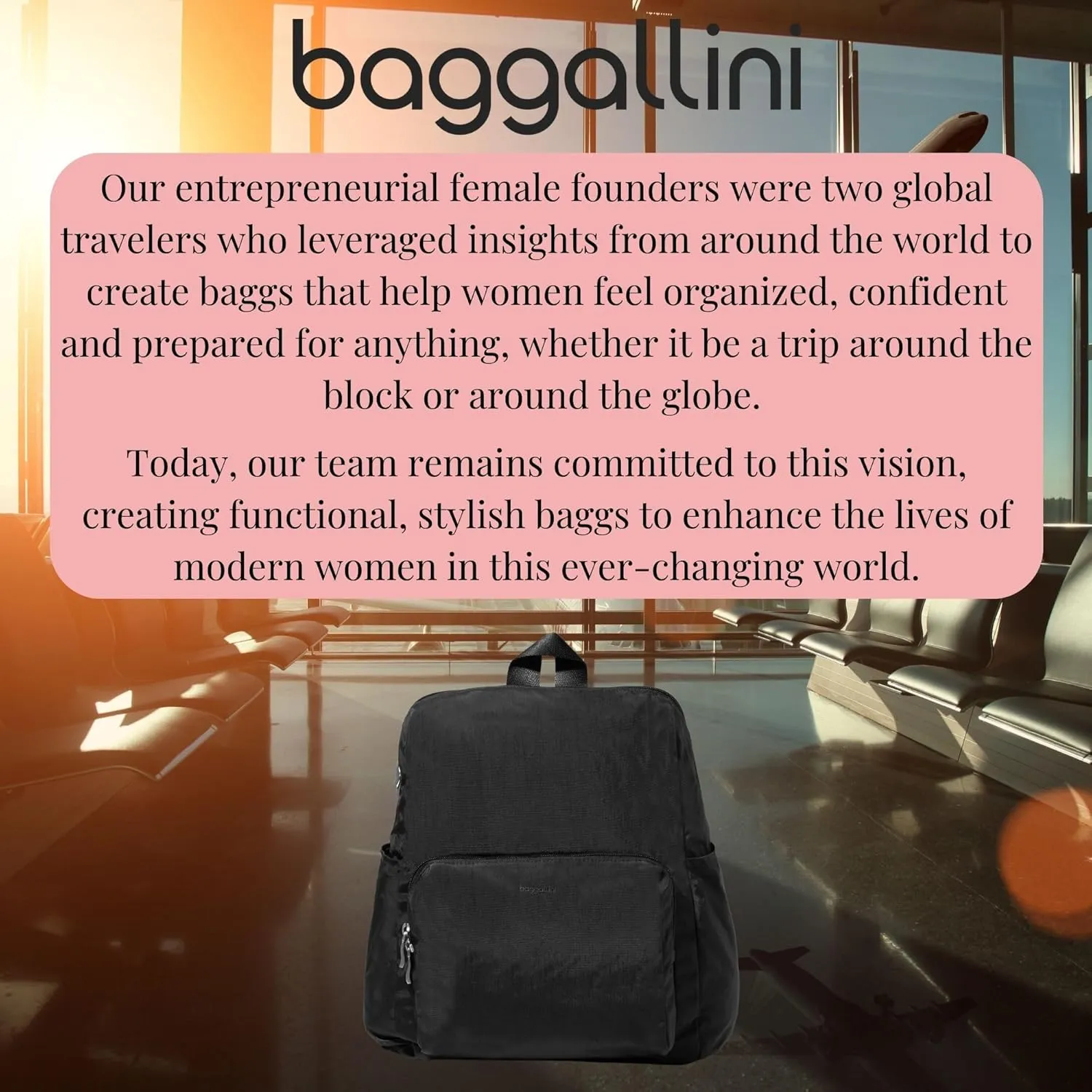 Baggallini Women's Carryall Packable Backpack, Black