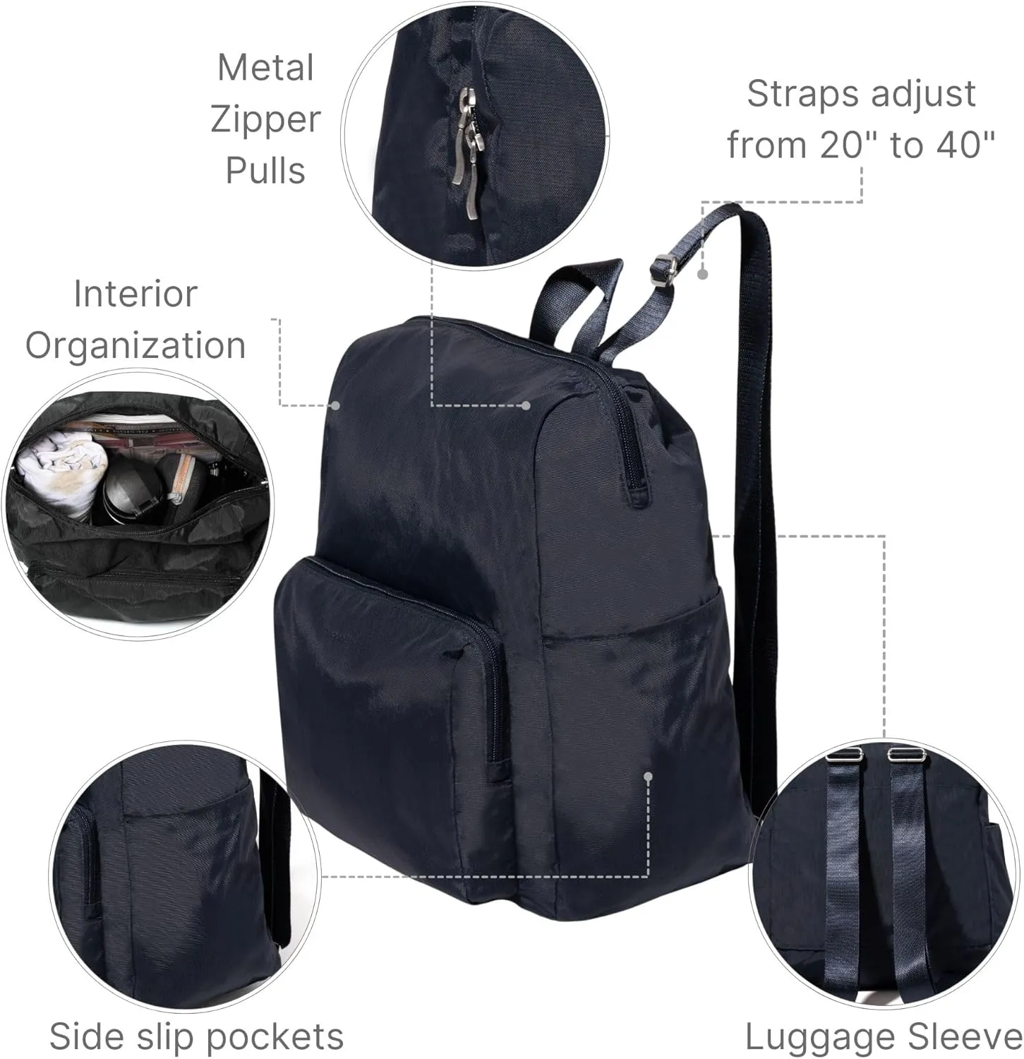Baggallini Women's Carryall Packable Backpack, French Navy
