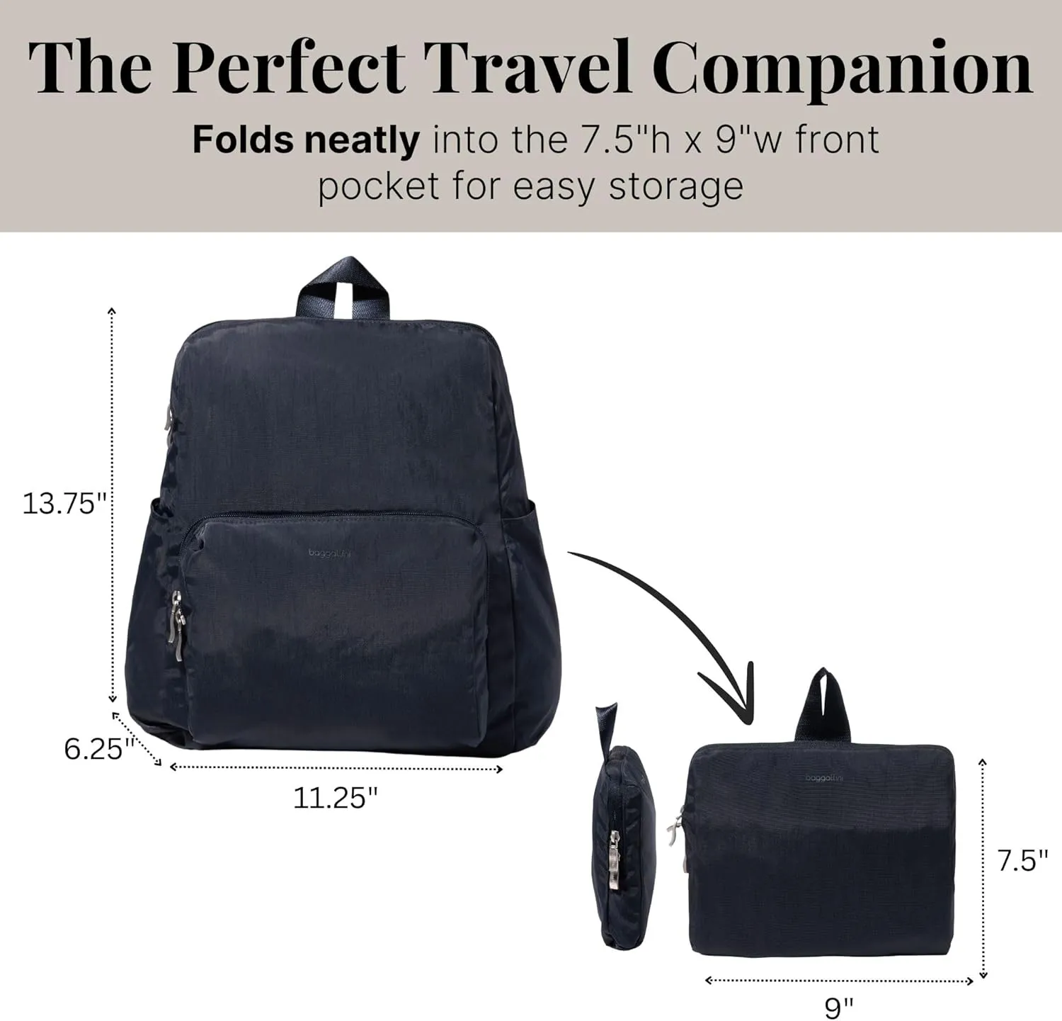 Baggallini Women's Carryall Packable Backpack, French Navy
