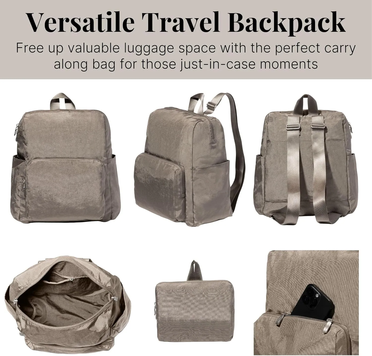 Baggallini Women's Carryall Packable Backpack, Sterling Shimmer