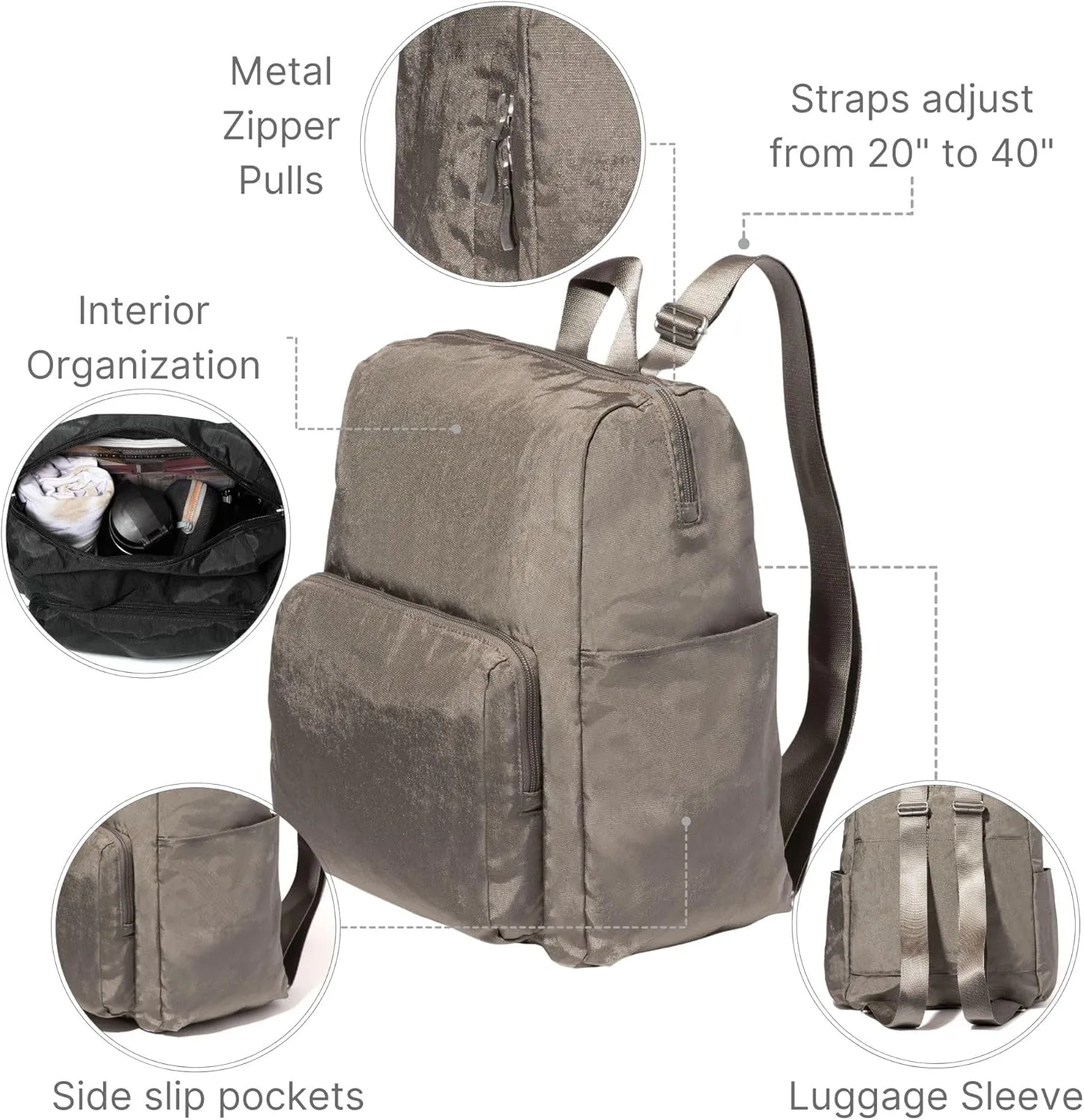 Baggallini Women's Carryall Packable Backpack, Sterling Shimmer