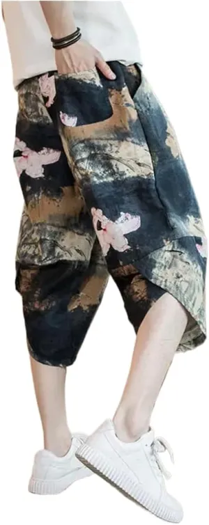 Baggy Cotton Harem Pants Men Summer Print Japanese Solid Women Hop Size Wide Leg Pantalon