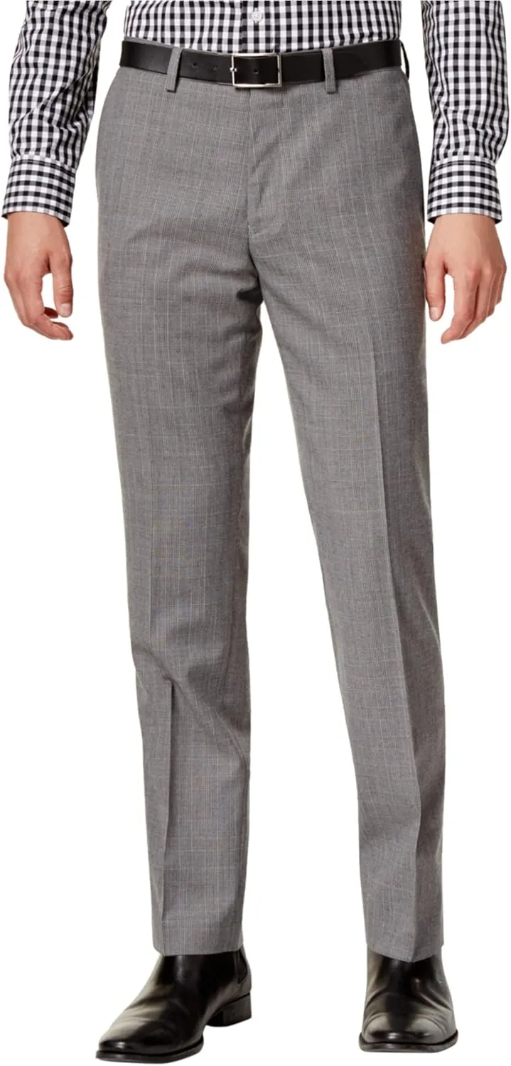 Bar iii Slim Fit Flat Dress Pants 33/32 Glen Plaid Wool Grey
