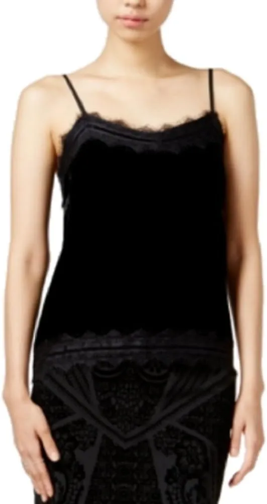 Bar III Womens Lace Trim Velvet Camisole Top Black S