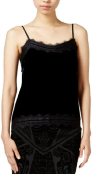 Bar III Womens Lace Trim Velvet Camisole Top Black S