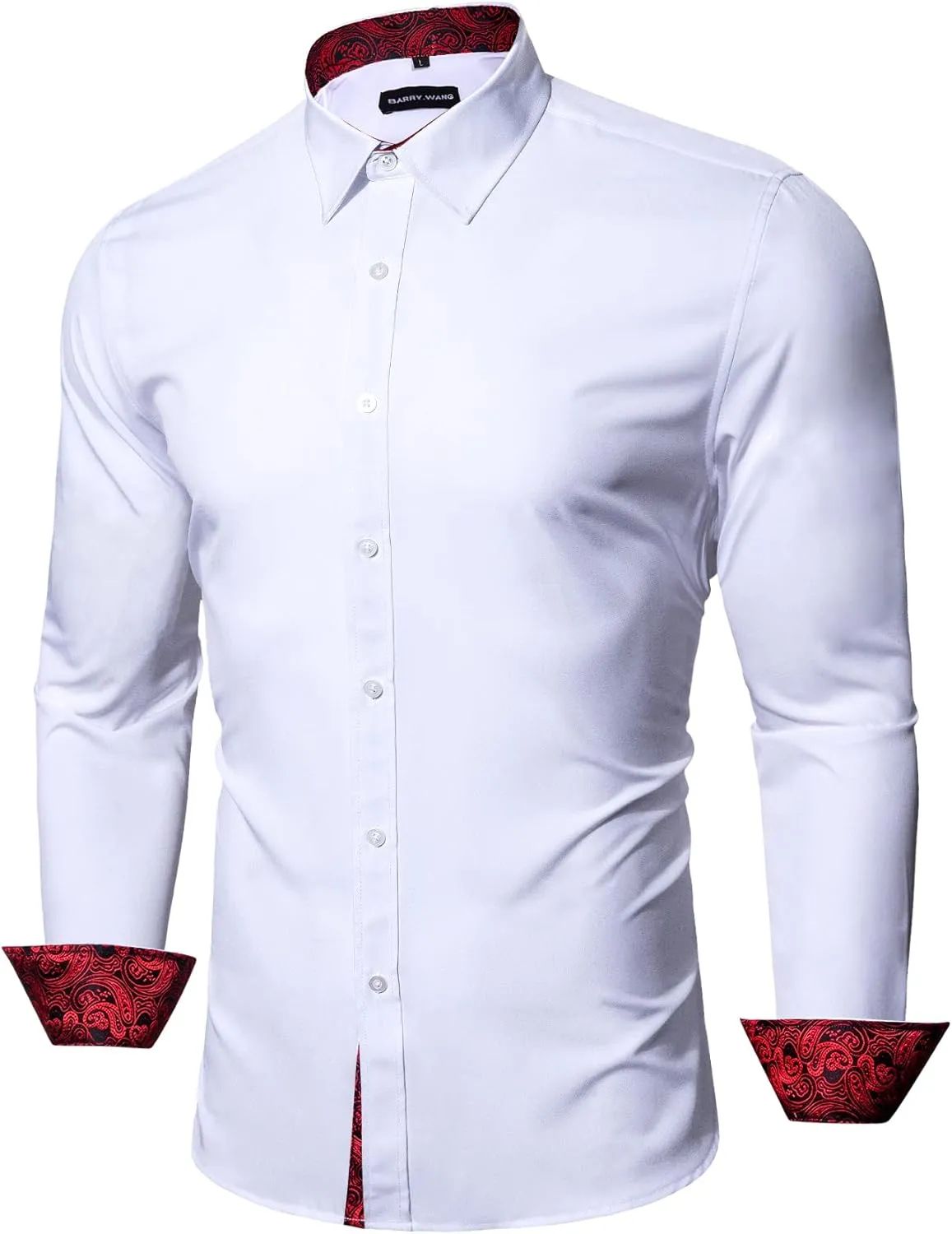 Barry.Wang Mens Dress Shirts Long Sleeve Button Down Business Formal Shirt Collar Cuff Contrast Casual Shirt Wedding