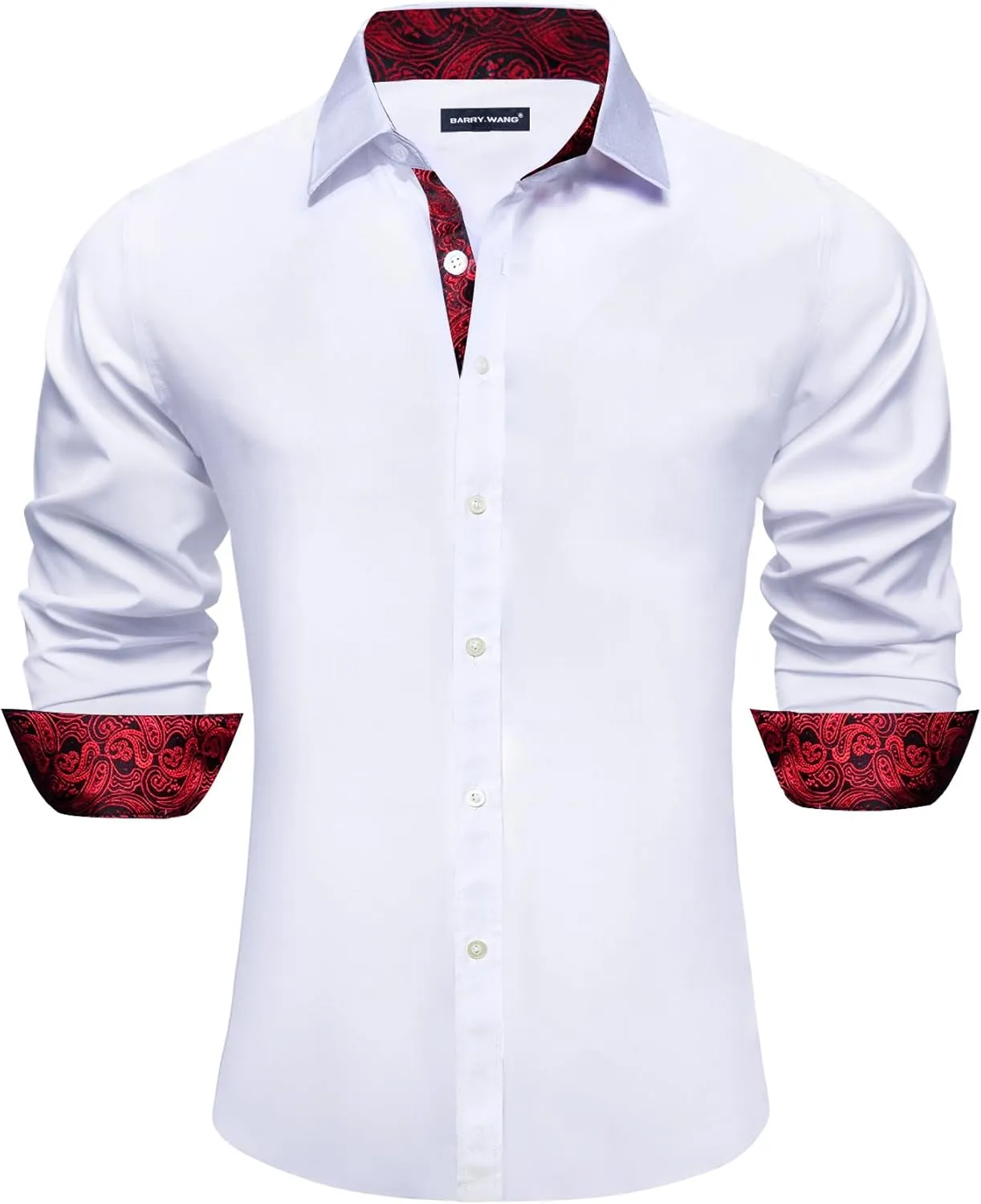 Barry.Wang Mens Dress Shirts Long Sleeve Button Down Business Formal Shirt Collar Cuff Contrast Casual Shirt Wedding
