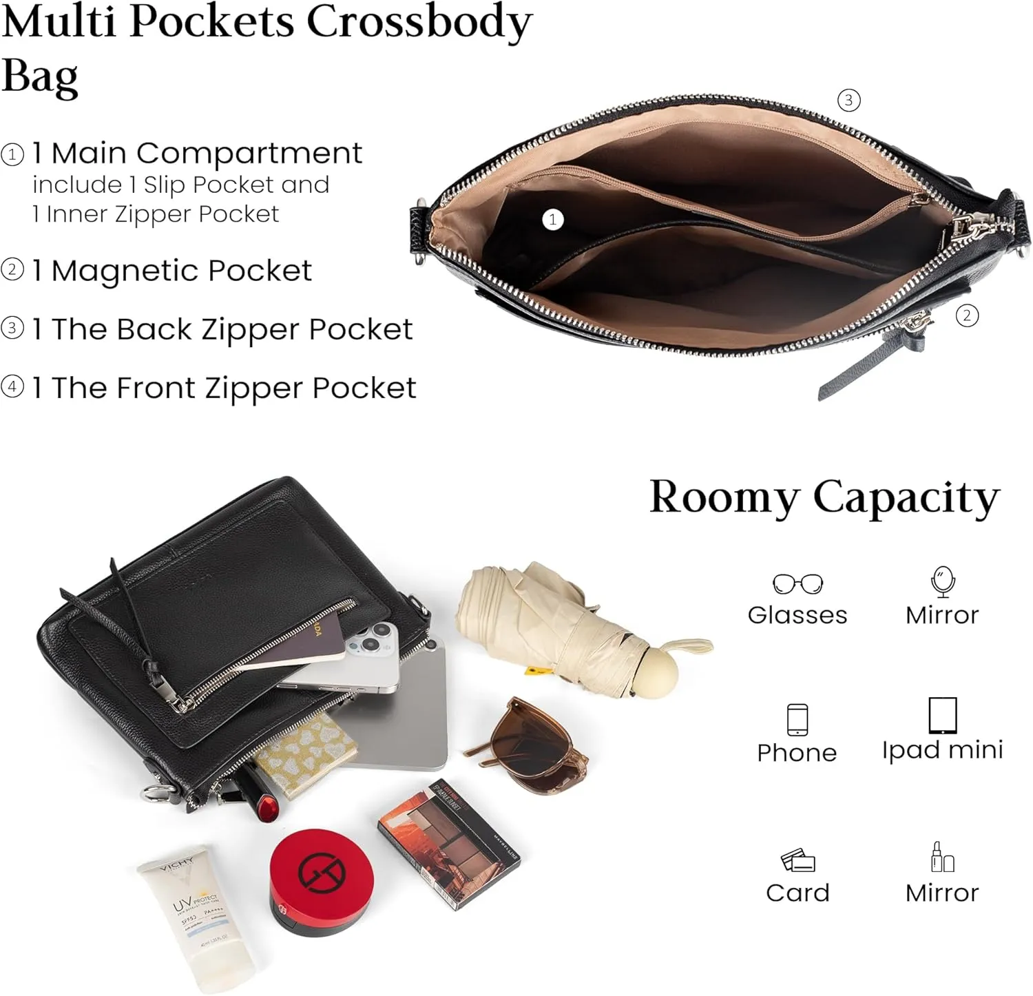 befen Genuine Leather Crossbody Bags for Women Medium Purses Shoulder Bag Handbags with Adjustable Guitar Strap