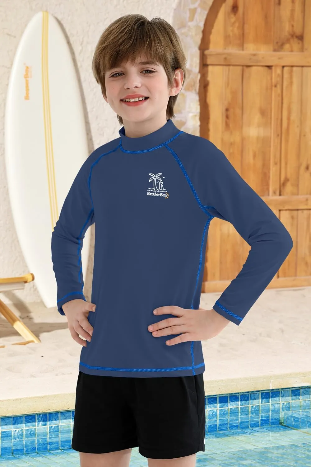 BesserBay Boys Sun Protection Long Sleeve Rash Guard Shirt UPF 50  Rashguard Swim Shir Surfing Shirt 4-14 Year