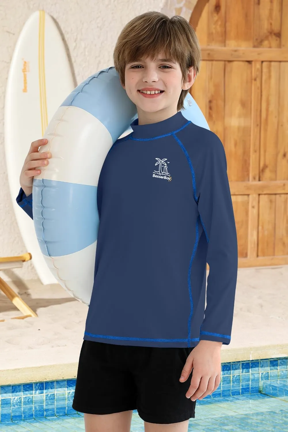 BesserBay Boys Sun Protection Long Sleeve Rash Guard Shirt UPF 50  Rashguard Swim Shir Surfing Shirt 4-14 Year