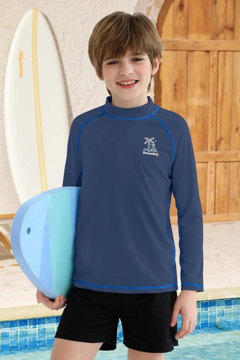 BesserBay Boys Sun Protection Long Sleeve Rash Guard Shirt UPF 50  Rashguard Swim Shir Surfing Shirt 4-14 Year